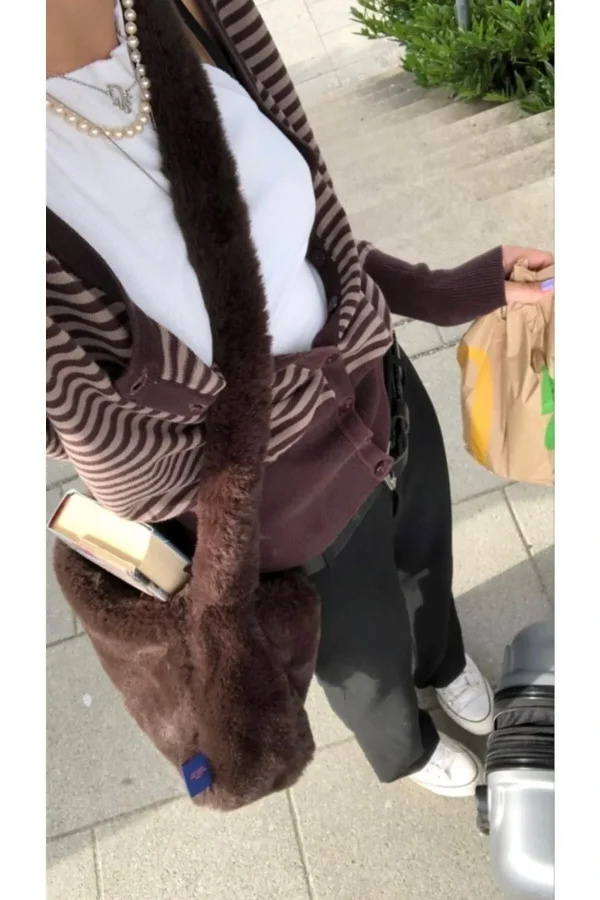 90's Tote Peluş Çanta / Okul Çantası Omuzda & Çapraz