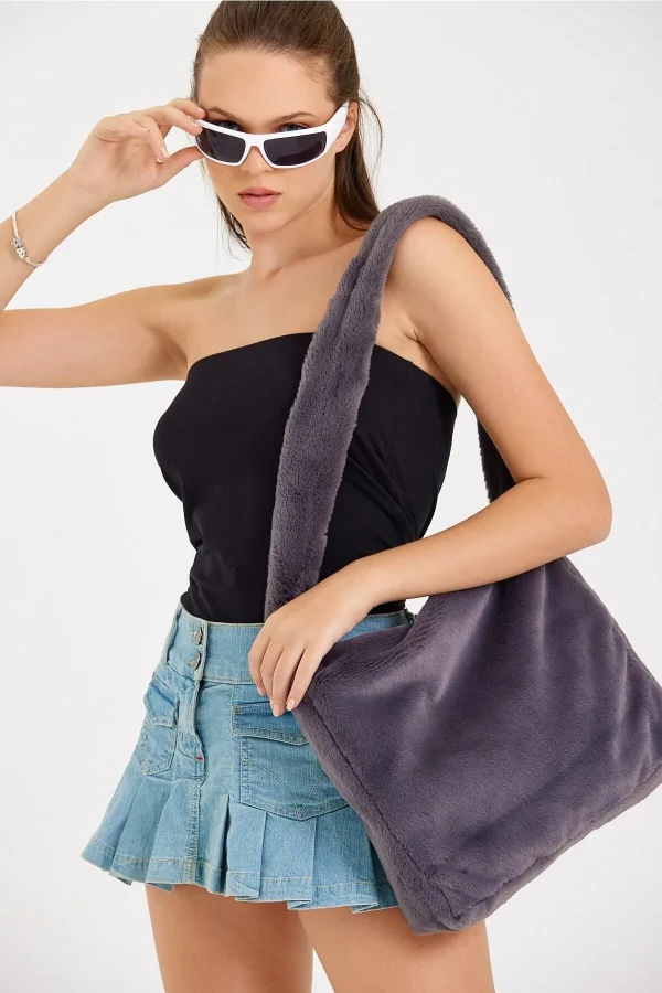 90's Tote Peluş Çanta / Okul Çantası Omuzda & Çapraz
