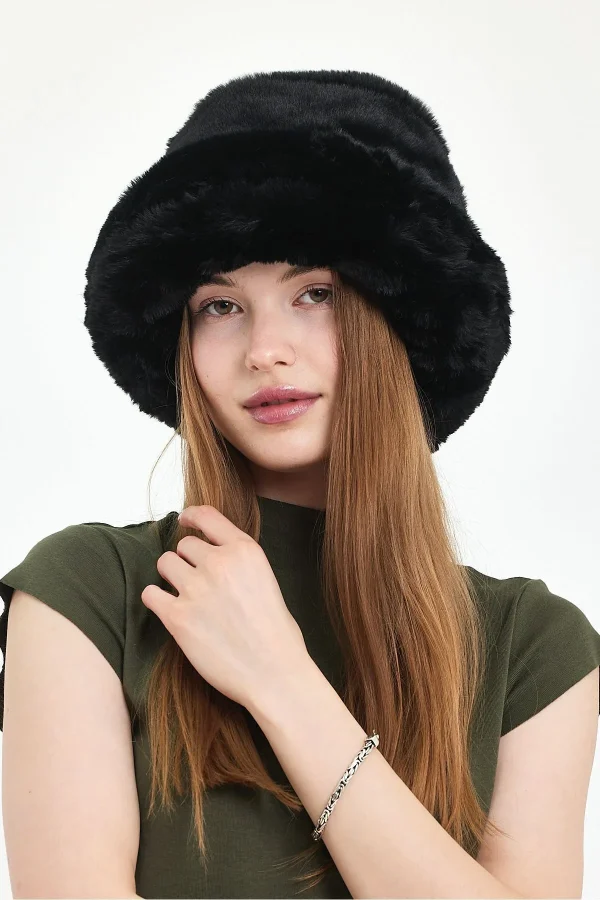 Cupcake Kışlık Kadın Trend Peluş Suni Kürk Peluş Bucket Şapka