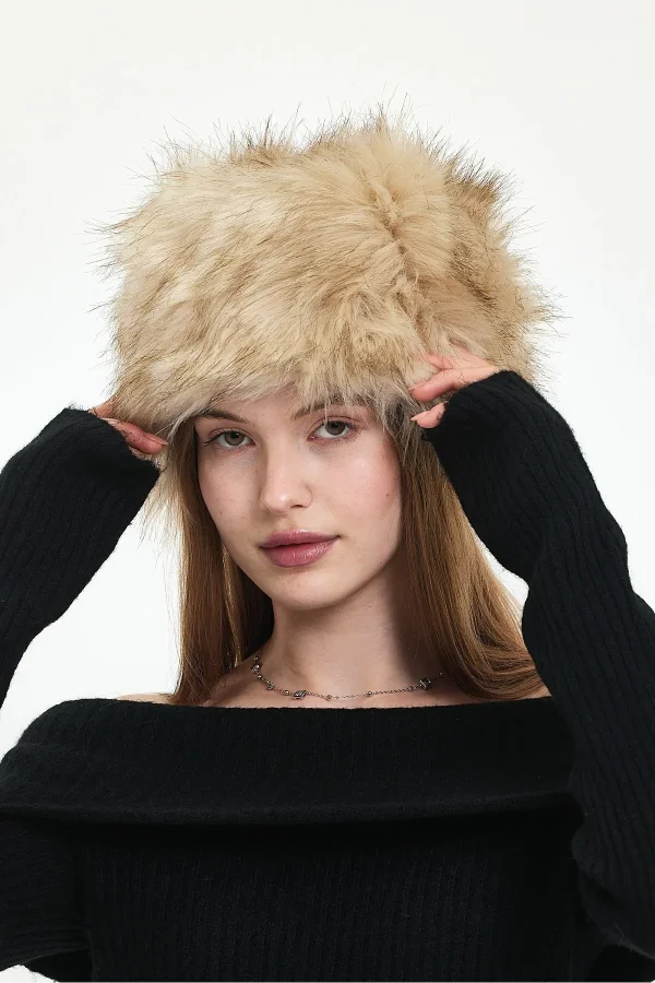 Fluffy Kalpak Şapka Kazak / Rus Tarzı Kadın Kışlık Kürk Şapka