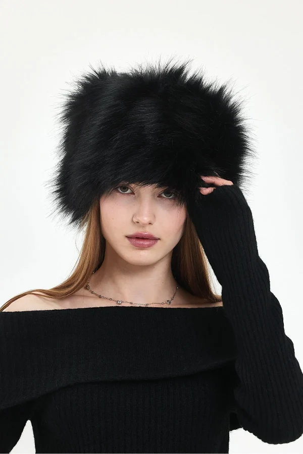 Fluffy Kalpak Şapka Kazak / Rus Tarzı Kadın Kışlık Kürk Şapka