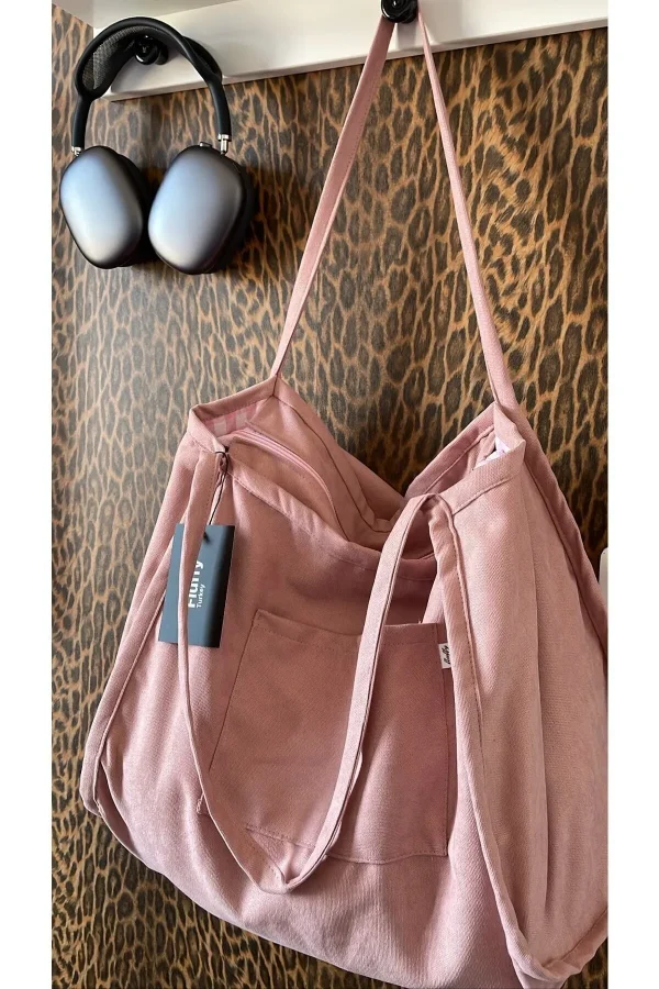 00s Shopper Bag Fermuarlı Astarlı Okul Omuz Çantası