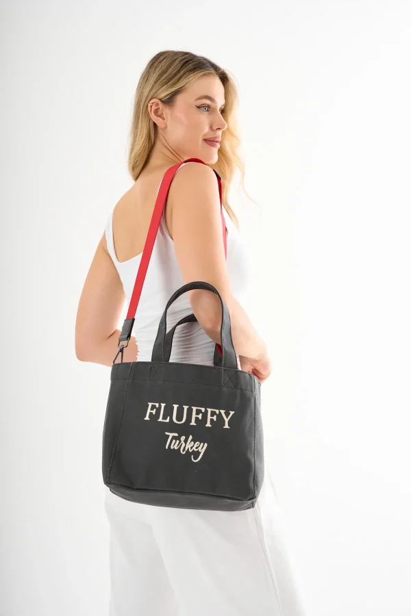 Fluffy Turkey Nakışlı Mumlu Kanvas Okul Omuz El Çantası