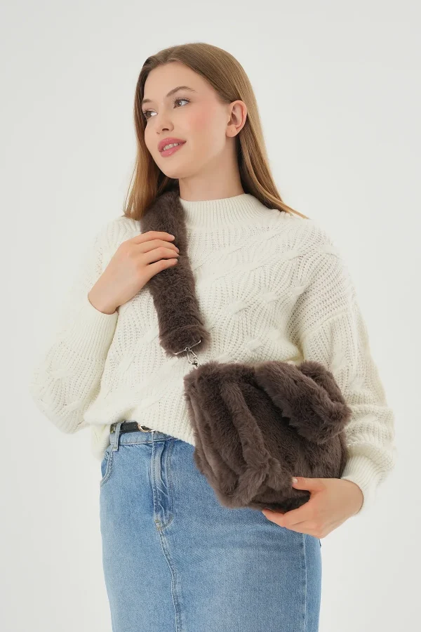 Soft Fluffy Bag / Black Uzun Saplı Peluş Çanta / Cross Body En : 24 Boy : 18