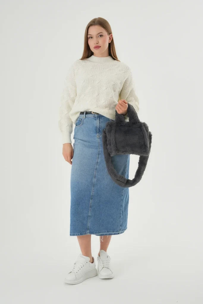 Soft Fluffy Bag / Black Uzun Saplı Peluş Çanta / Cross Body En : 24 Boy : 18
