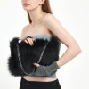 Zincir Detaylı Angel Baget Çanta / Zincirli Peluş Kadın Çantası