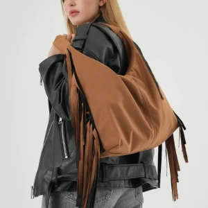Süet Püsküllü Tote Bag / Süet Tote Kadın Omuz Çantası kahverengi