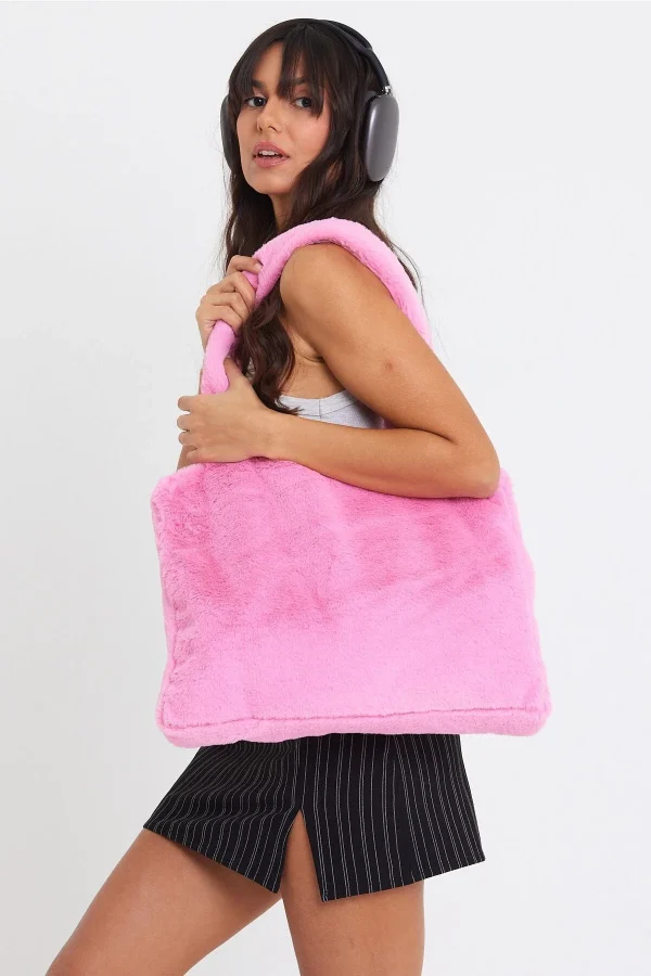 Laptop Tote / Kadın Peluş Toscana Bilgisayar Çantası 42x34 Sap 65 Cm